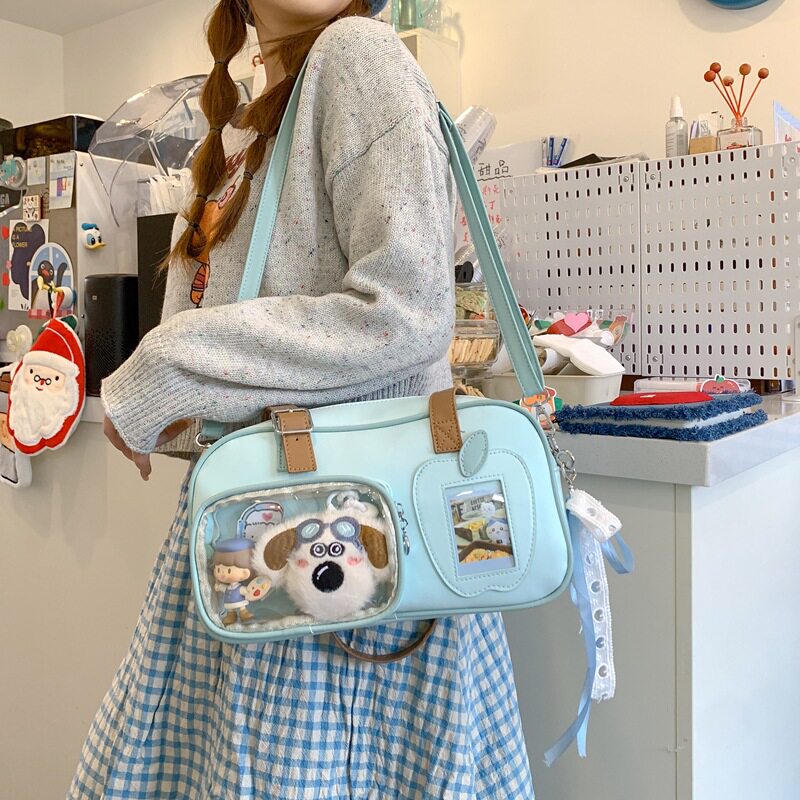日系小清新波士顿痛包腋下手提包女蓝粉色小型枕头包可爱高颜值包