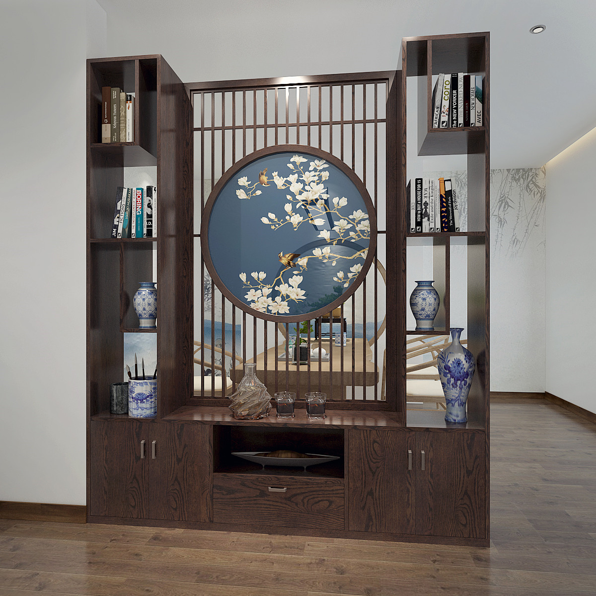 新中式实木屏风隔断客厅电视柜进门餐厅装饰玄关柜办公室大厅分隔