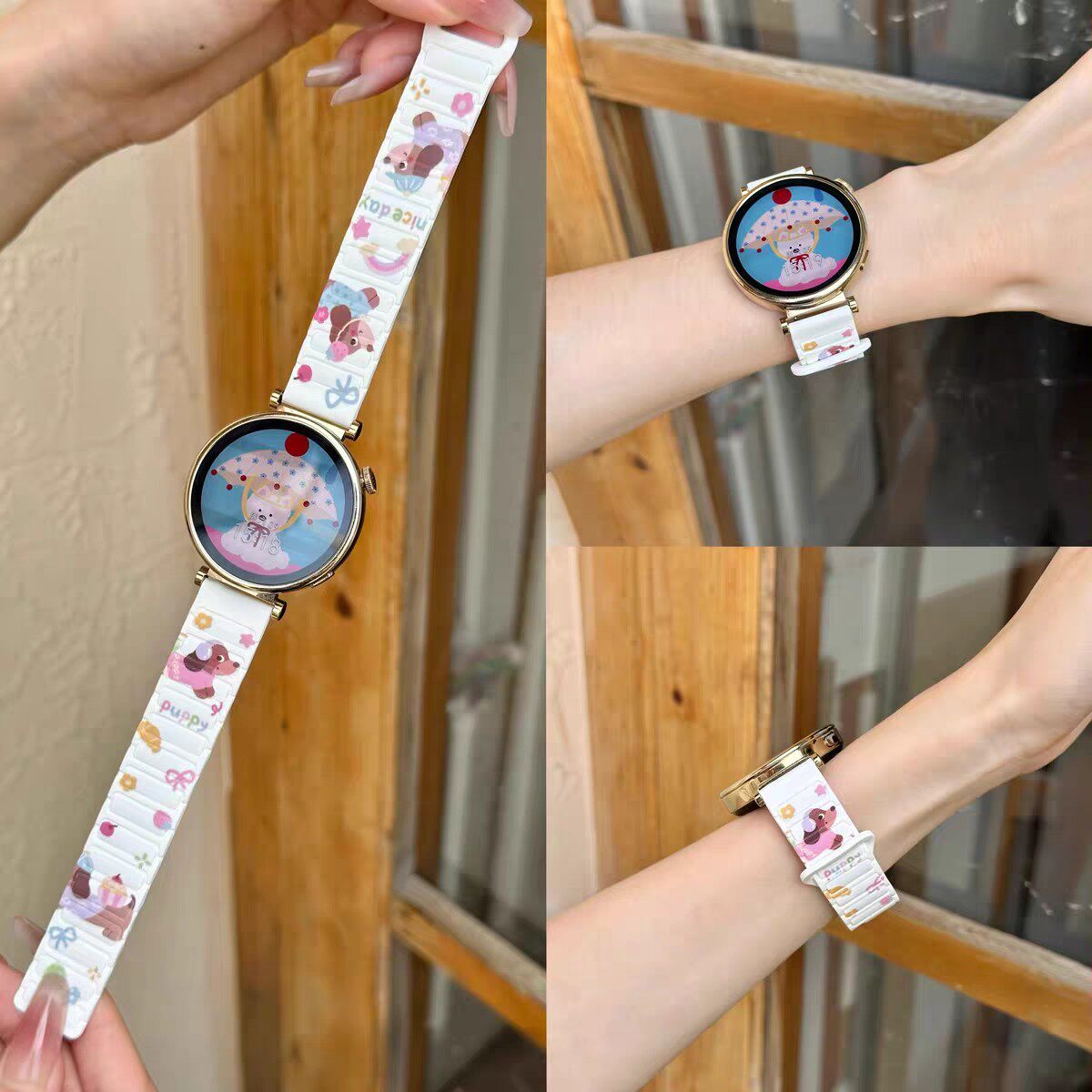 可爱卡通音乐小狗适用华为GT5表带gt4夏季新款腕带watch3pro女士gt2运动磁吸高颜值gt卡通腕带男女款手表带