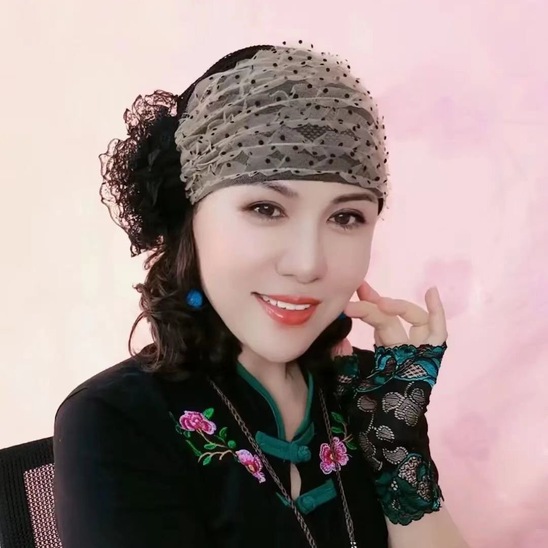 蕾丝网纱遮白发包头帽春夏盘花透气优雅洋气帽子女新款发带头巾帽