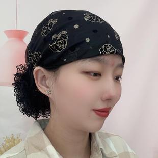 春夏新款超薄富贵花包头帽遮白发帽子女时尚洋气妈妈家居帽发带帽