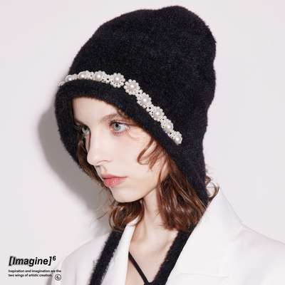 imagine6珍珠装饰冷帽绒帽秋冬