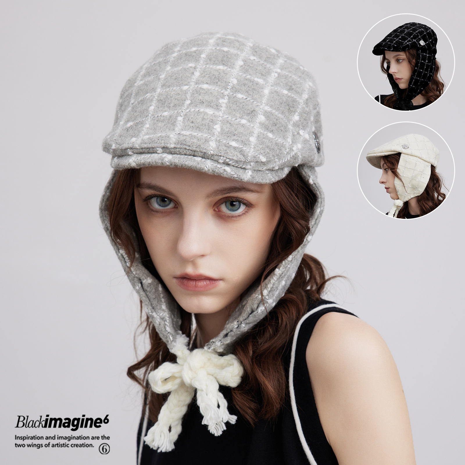 吕颖同款格纹前进帽小香风