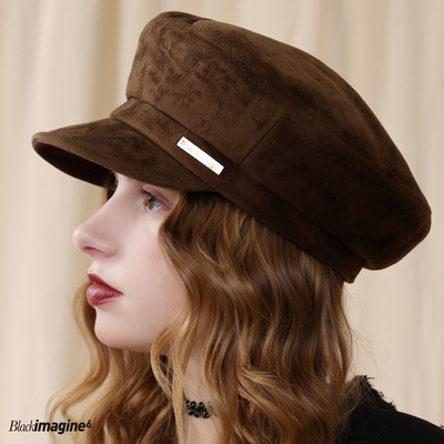 black imagine6｜麂皮绒贝雷帽卡其棕色黑色报童帽秋冬