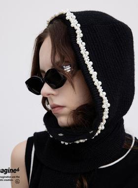 black imagine6 全手工珍珠围巾帽时髦百搭秋冬新款套头披肩