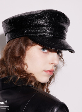 black imagine6 暗黑肌理感皮质pu鸭舌帽报童帽辣妹风潮流肯豆