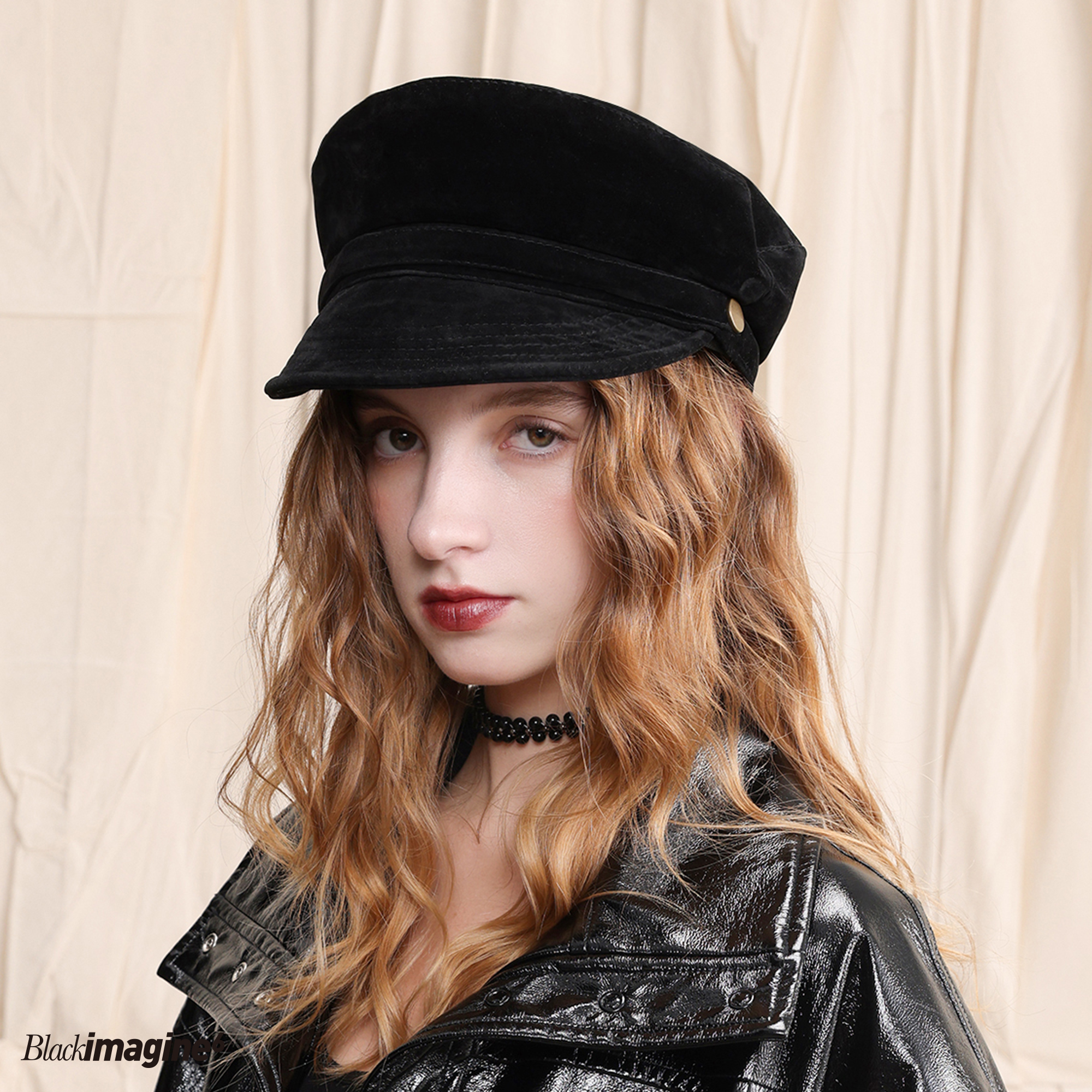 black imagine6|时髦百搭麂皮绒贝雷帽骑士帽秋冬保暖防风