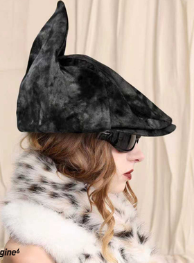 black imagine6 x by moossi 联名系列猫耳朵液态黑银贝雷前进帽