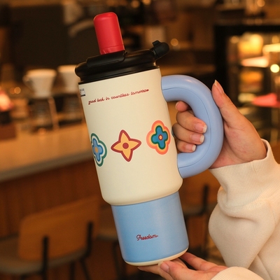 巨无霸冰霸保温杯女士陶瓷内胆大容量杯子男吸管杯316不锈钢水杯