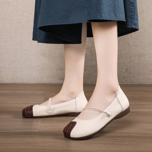 新款圆头四季单鞋手工复古绑带