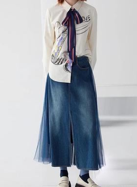 现货速发商场同款网纱半身裙2025春新复古文艺宽松251MB0035