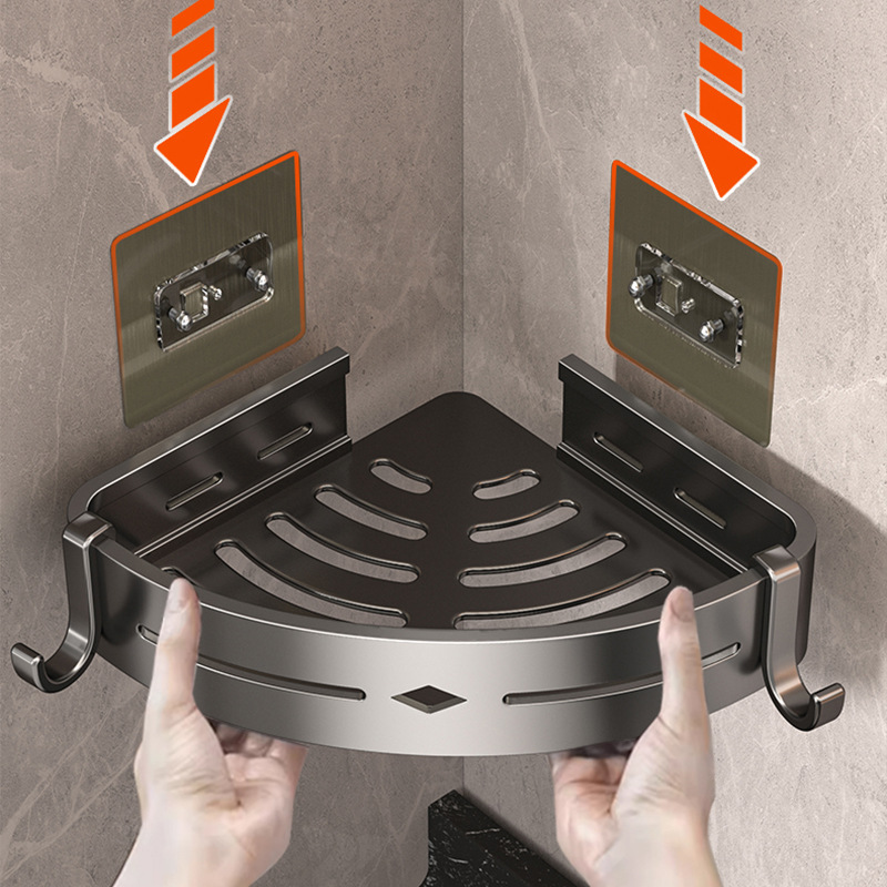 枪灰卫生间浴室三角置物架免打孔壁挂式厕所洗手间洗漱台收纳挂架