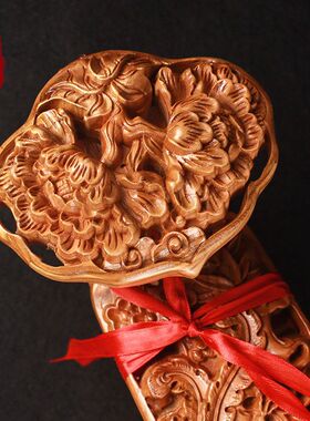 肥城桃木剑龙凤如意吉祥玄关摆件底座实木雕刻客厅装饰工艺品