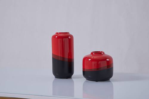 现代简约红色陶瓷花瓶摆件样板房间售楼处酒客厅花器玄关装饰品