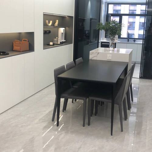 新款意式纯黑岩板餐桌北欧小户型家用长方形铝合金极简轻奢饭桌子