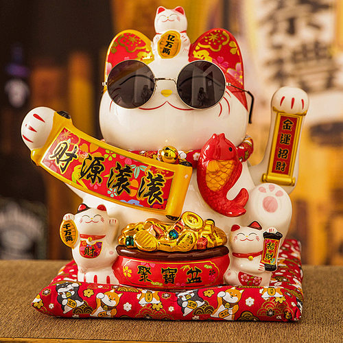 摇手招财猫摆件开业大号铺收银台家居客厅乔迁新居自动招手