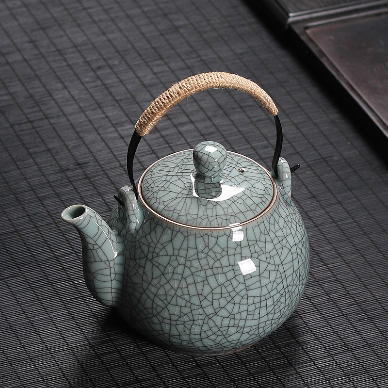 青瓷提梁泡茶冰裂陶瓷龙泉大容量功夫茶具单壶大号茶壶壶中式茶具图片