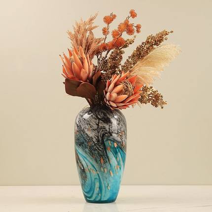 现代轻奢水墨画琉璃花瓶艺术摆件玄关餐桌装饰客厅插花花器样板间