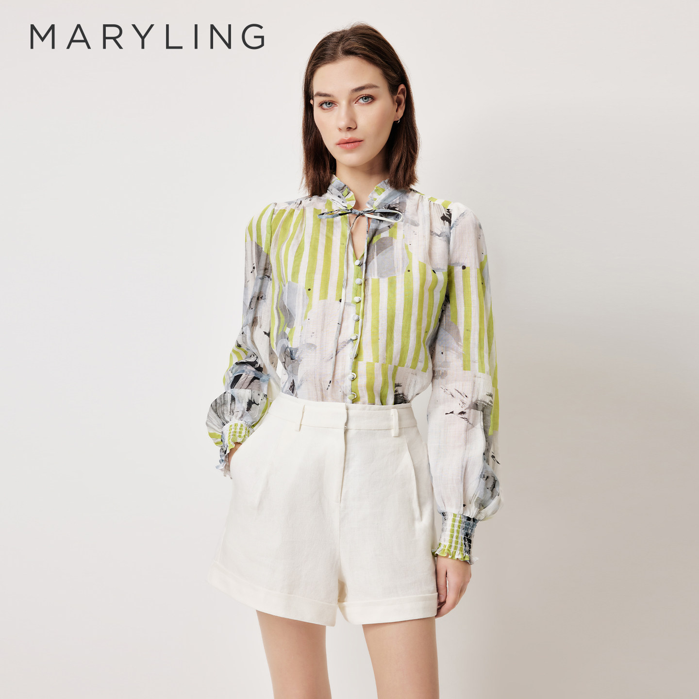 MARYLING玛俪琳2026夏新品白色天然亚麻老钱度假风短裤A1GCW58050