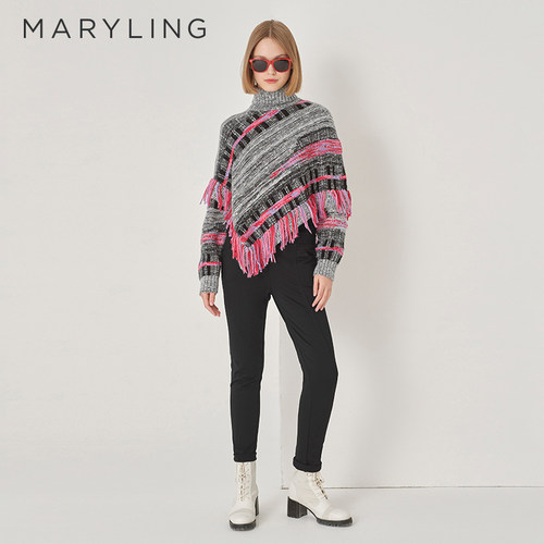 MARYLING黑色百搭修身弹力长裤