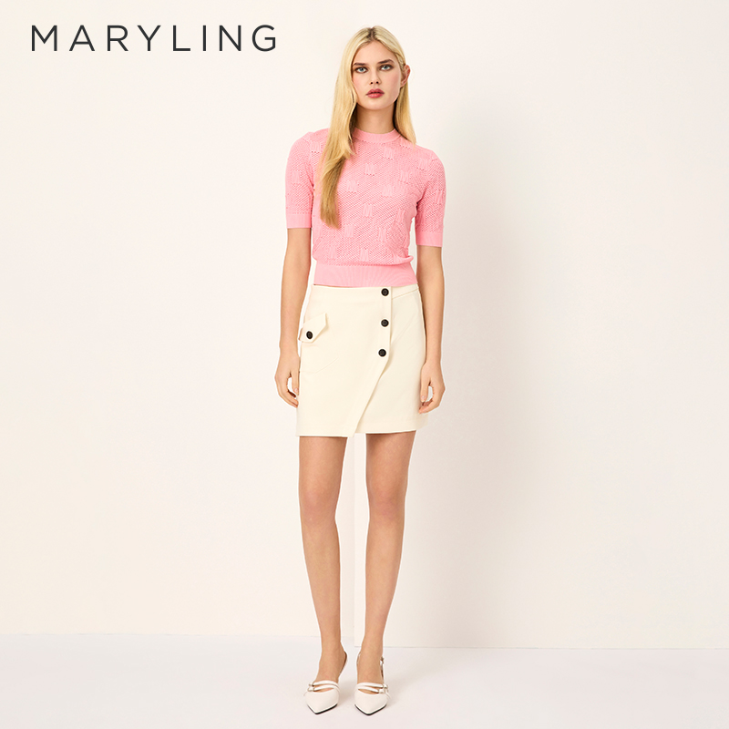 MARYLING斜襟排扣包臀半裙