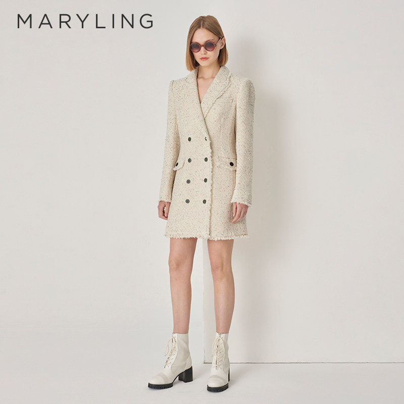 MARYLING玛俪琳秋季新品枪驳领中长款西装外套A1DGW93