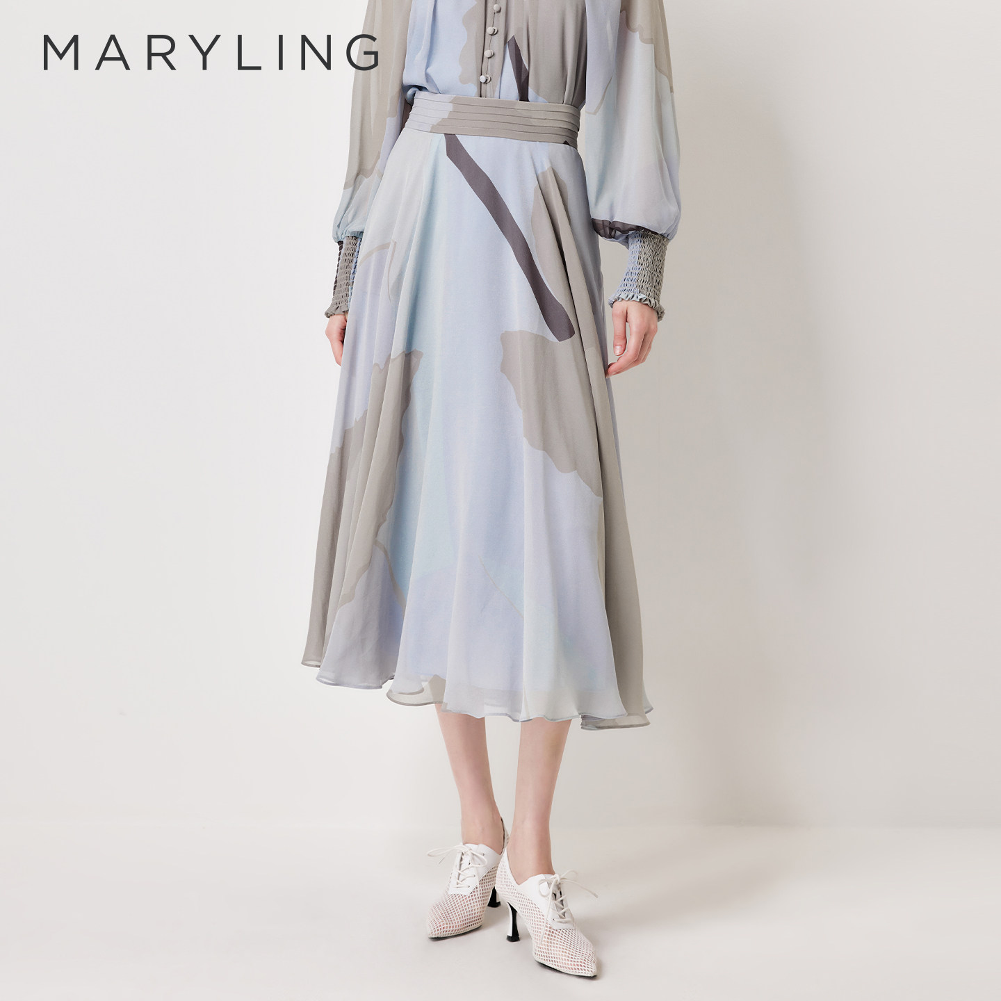 MARYLING玛俪琳2026春季新品紫灰天堂鸟渐变印花半裙A1GBW72350