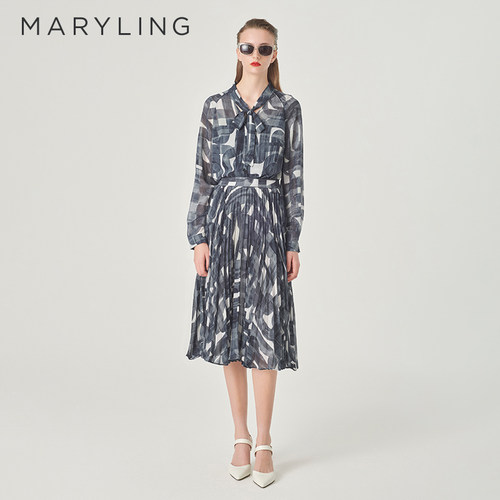 MARYLING太阳褶印花裙