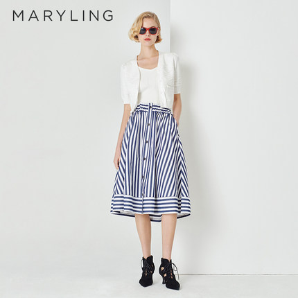 MARYLING玛俪琳春秋新品白色菱格V领针织开衫上衣A1DBW08750