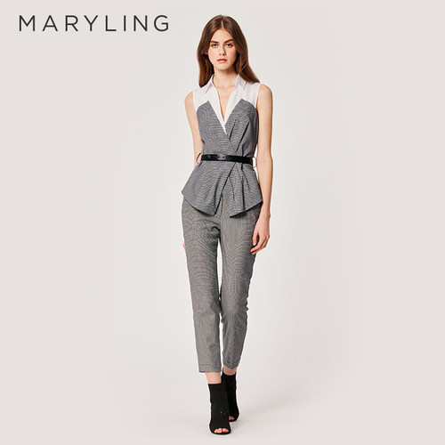MARYLING西装简约黑白直筒裤