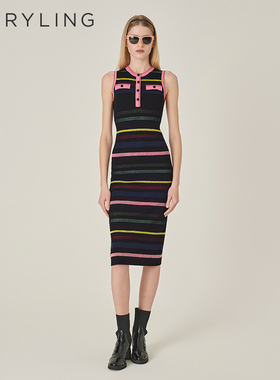 MARYLING玛俪琳初秋新品圆领无袖彩色针织连衣裙A1EFW04570
