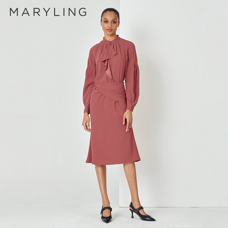 MARYLING玛俪琳春秋新品砖红收腰鱼尾包臀半身裙A1DBW7