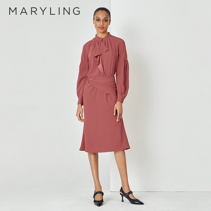 MARYLING玛俪琳春秋新品砖红收腰鱼尾包臀半身裙A1DBW72220