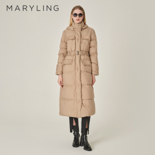连帽羽绒服A1EHW98170 驼色长款 MARYLING玛俪琳冬季 新品
