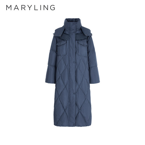 MARYLING深蓝连帽长款羽绒服