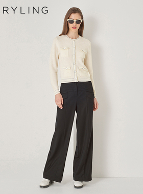 MARYLING玛俪琳初秋新品米白色圆领棉羊毛针织开衫A1DFW08850