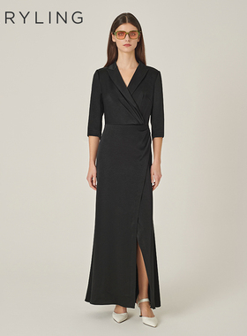 MARYLING玛俪琳初秋新品黑色翻尖领中袖礼服裙A1EFW68050