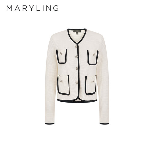 MARYLING白色短款针织开衫