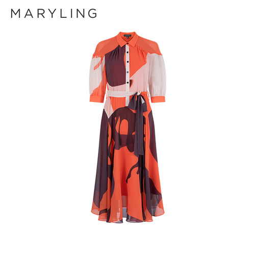 MARYLING衬衫式印花连衣裙