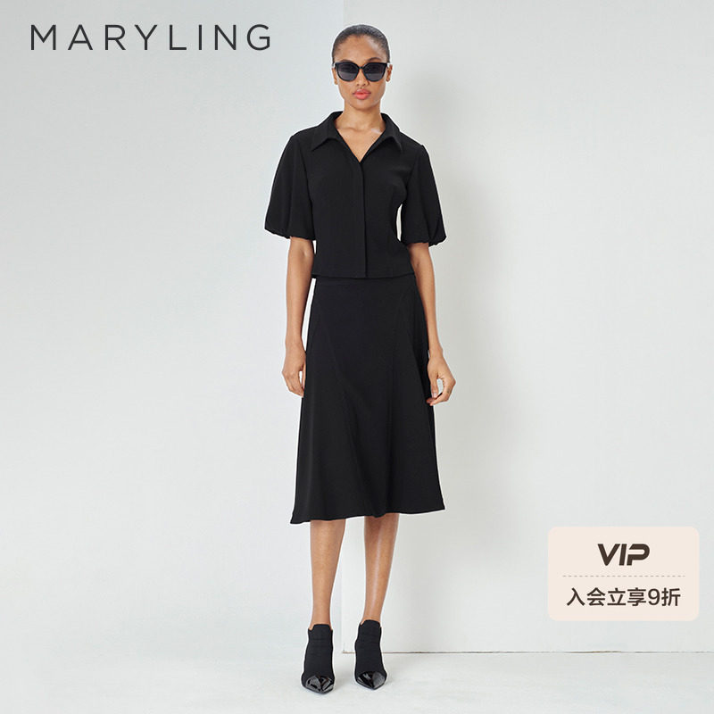 MARYLING玛俪琳春夏新品黑色百搭a字半身裙A1DCW721