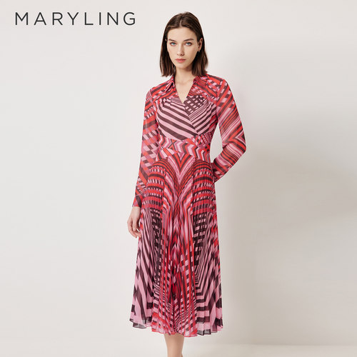 MARYLINGV领衬衣式印花连衣裙