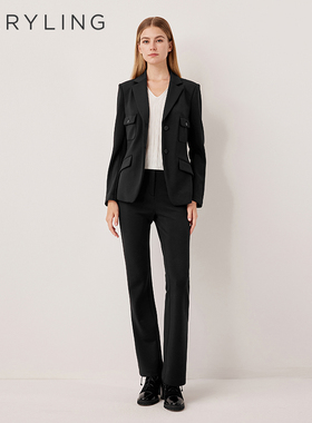 MARYLING玛俪琳2025秋季新品百搭黑色翻盖口袋直筒长裤A1FGW51290