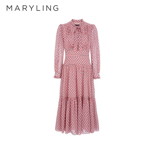 MARYLING粉色千鸟格连衣裙