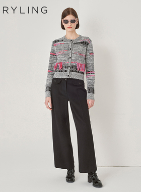 MARYLING玛俪琳新品黑白混色针织开衫A1DHW08810