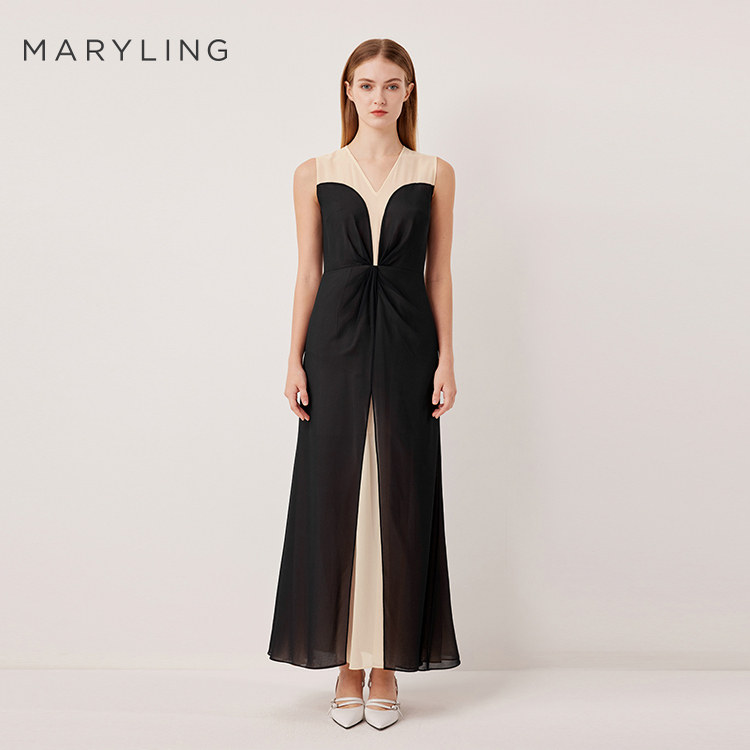 MARYLING玛俪琳2025初秋新品无袖薄纱拼接礼服连衣裙A1