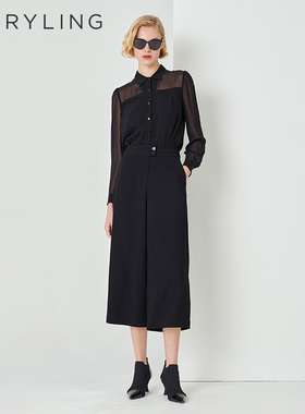 MARYLING玛俪琳春夏季新品经典百搭黑色九分直筒裤A1DBW51250