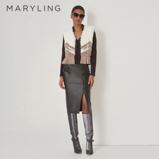 MARYLING玛俪琳秋季 米白色高级感水貂毛皮草马甲A1DGW9F060 新品