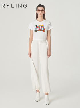 MARYLING玛俪琳夏季新品白色立体绣花短款T恤A1ECW22060