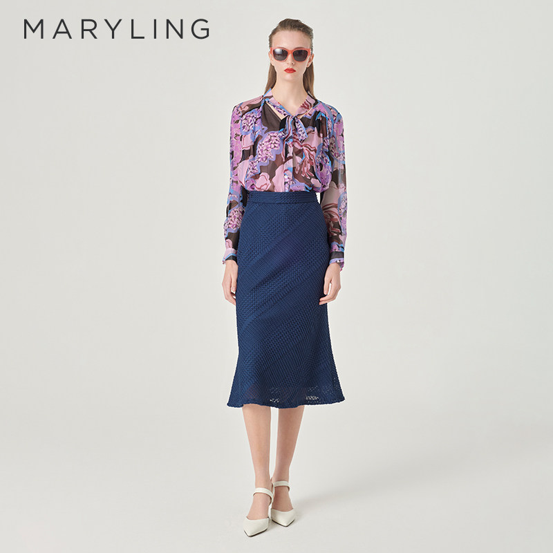 【暗香浮动】MARYLING玛俪琳初秋新品V领真丝印花上衣A1E