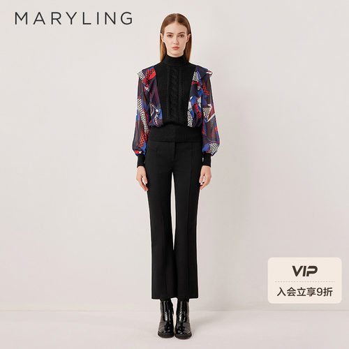 MARYLING撞色拼接印花上衣